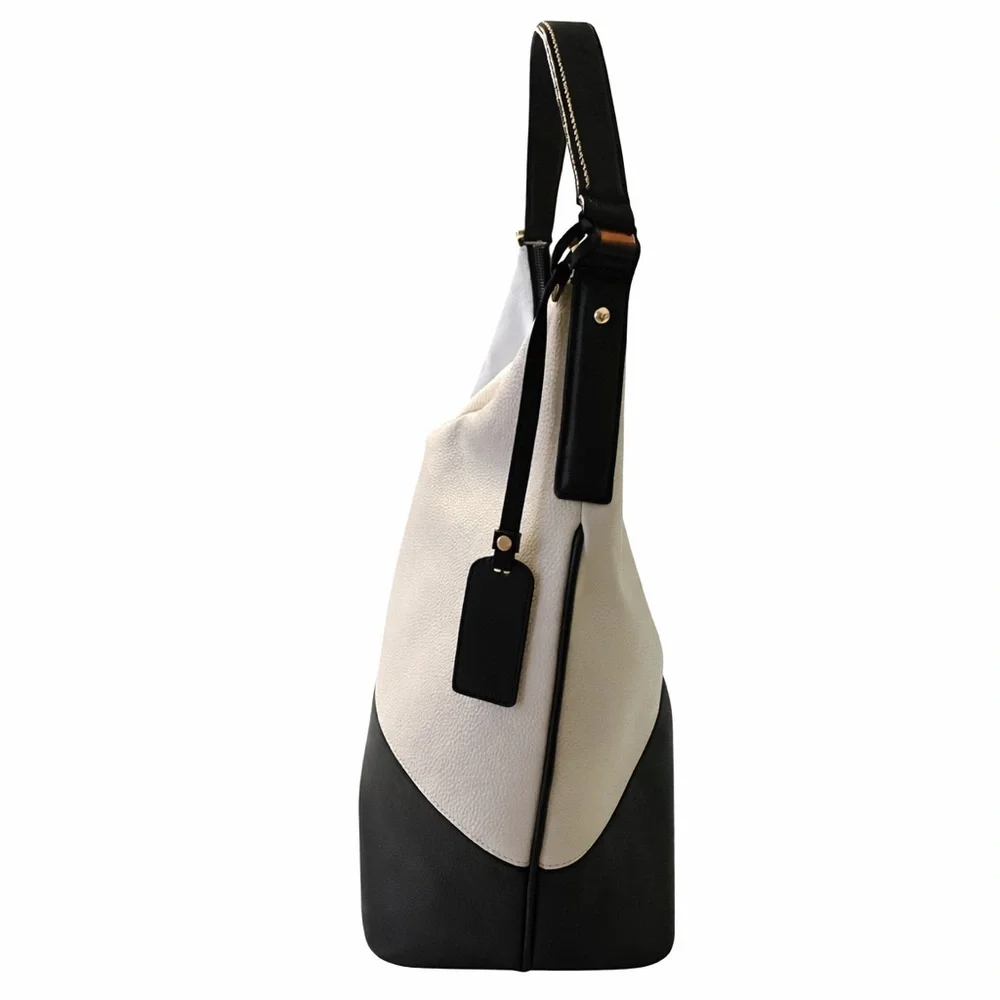 Banana Republic Colorblock Leather Hobo Bag - Ivory‎ & Black NWOT